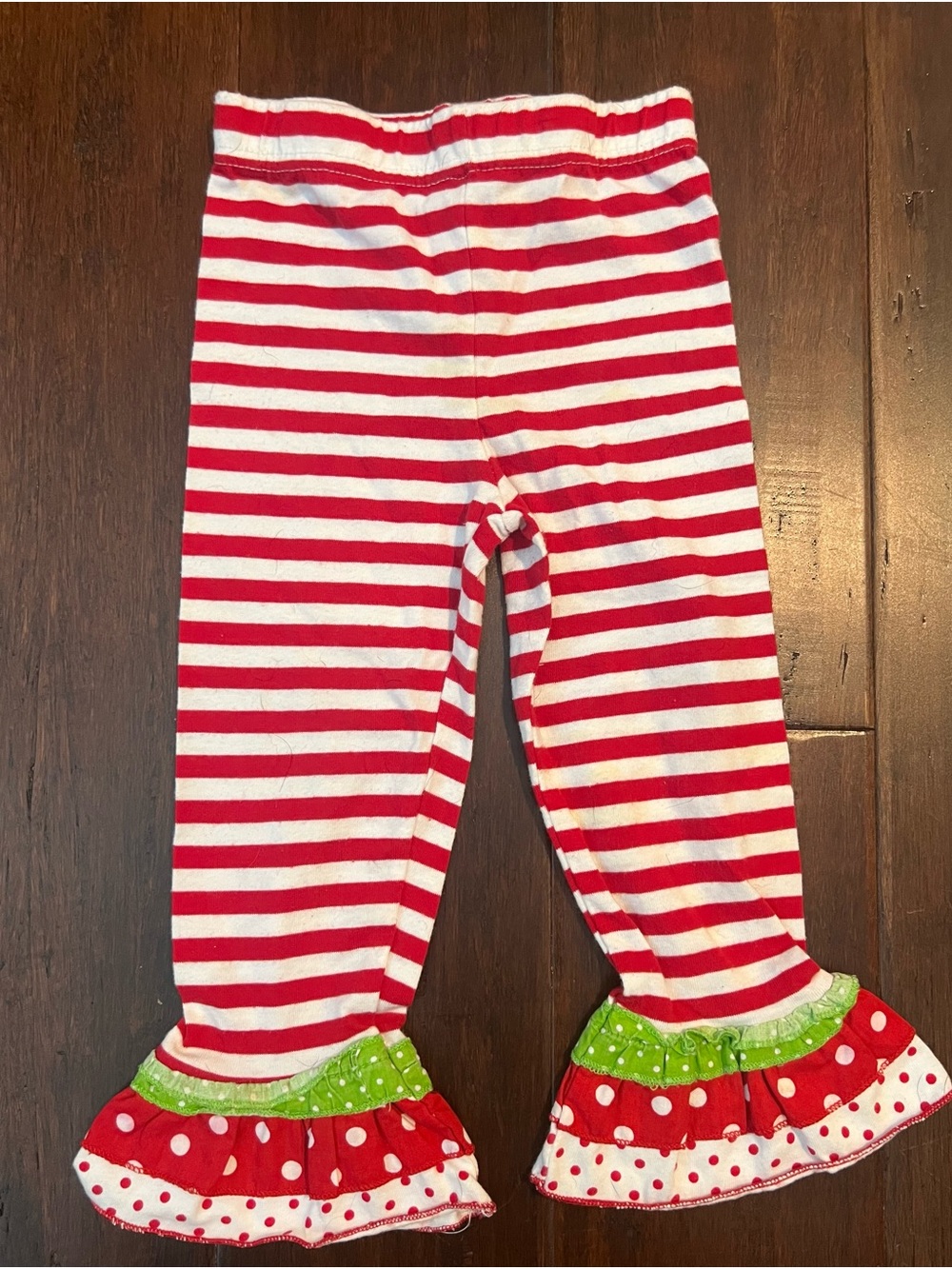 Red and White Striped Holiday Ruffle Leggings - 2T